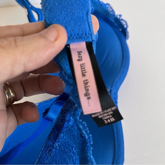 Victoria’s Secret Blue Lace Gorgeous Push Up Sexy Little Things Bra Sz 34 B - Picture 6 of 6